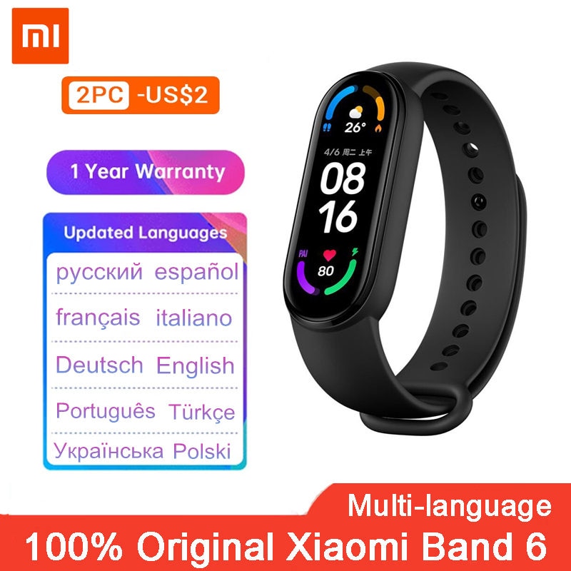 Original Xiaomi Mi Band 6 Sport Wristband Heart Rate Fitness Tracker Bluetooth 1.56 " AMOLED Screen Smart Band 5 Color Bracelet